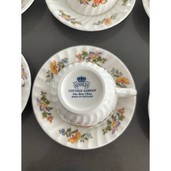 AYNSLEY COTTAGE GARDEN FINE BONE TEA CUP/SAUCER SET OF 8-TOTAL 20 PIECES - Picture 9 of 16